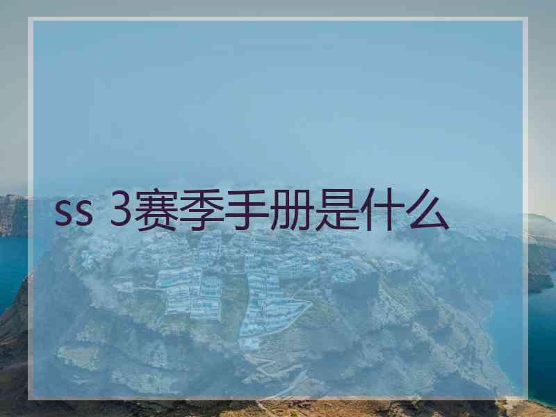 ss 3赛季手册是什么